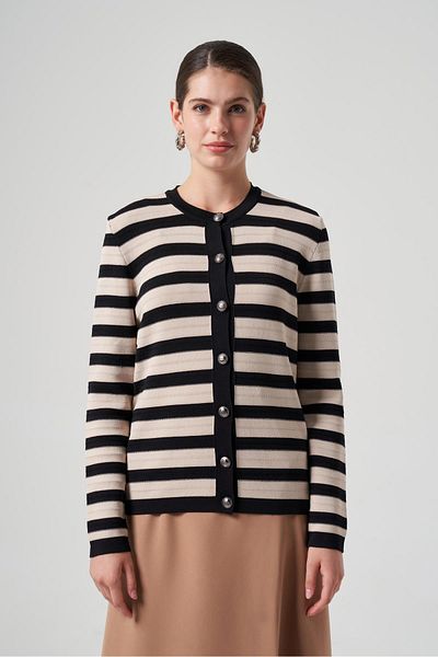 Nuss Cardigan mercerizat cu dungi orizontale groase