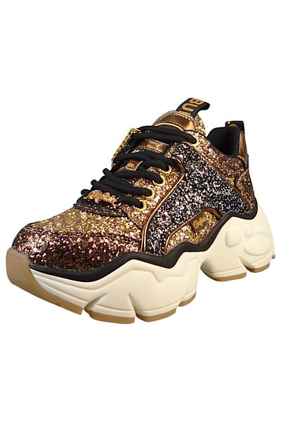 Buffalo Damen Mid Sneaker Binary Glam Low Top 1636282 Goldfarben Black/Gold Kunstleder mit herausnehmbarem