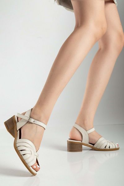 ANALİN SHOES Women's Genuine Leather Ankle Sandals - Cream