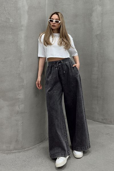 Olcay Pantaloni casual din denim moale cu talie elastică ANTRACIT 7576