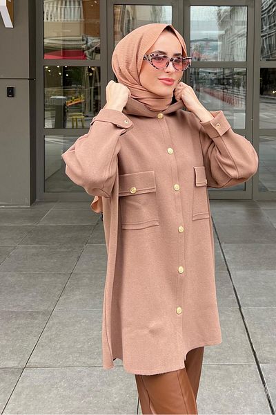 Ghisa 3639-23k Double Covered Pocketed Goal Buttoned Knitwear Cardigan