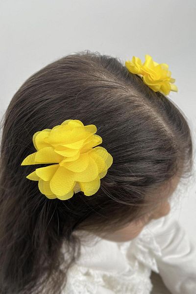 Le Mabelle Yellow 2-Piece Tulle Flower Girl's Clip Buckle Set