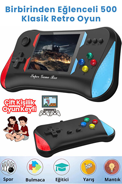 Abbruch By Sabron Mini El Atarisi 3,5 İnc Ekran 2 Oyunculu 500 Oyunlu Çift Kol Retro Gamepad Ateri