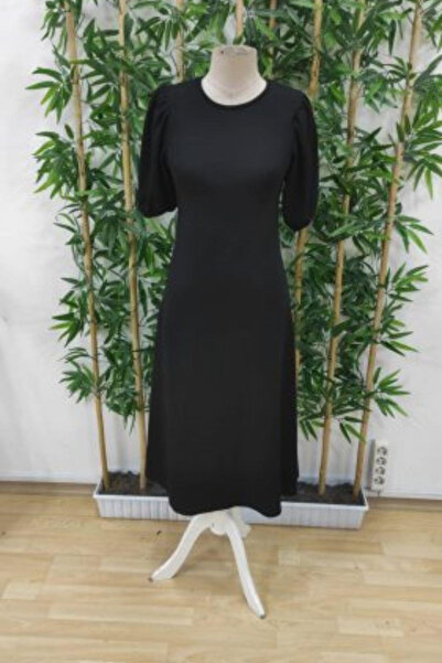 DÖPİYES Balon Kol Rahat Kesim Midi Krep Elbise