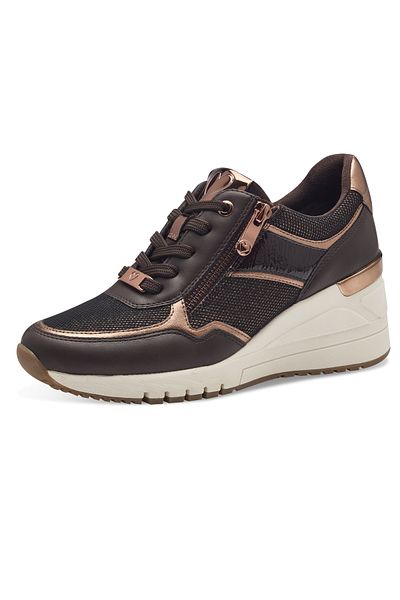 Marco Tozzi Damen Low Sneaker Low Top Keil 2-23743-42 Schwarz 303 Mocca Comb Textil/synthetik Mit Mt Rem Sock