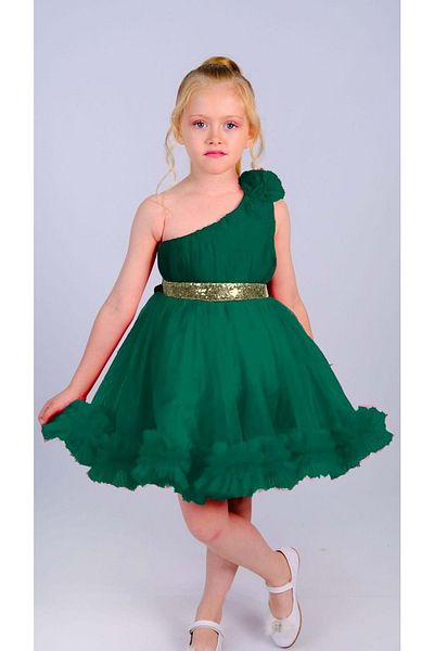 Mnk Baby&Kids Rochie de seară verde pentru fetiță cu un singur umăr - MNK0599