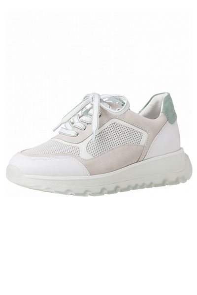 Marco Tozzi Damen Low Sneaker Lace Up By Gmk Guido Maria Ketschmar 2-83702-26 Weiß 121 White/sage Leder/syntheti