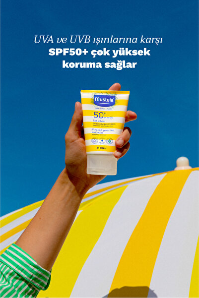 Mustela SPF 50+Yüksek Koruma Yüz Vücut Güneş Koruyucu Suya Dayanıklı Bebek Çocuk Yetişkin 100ml