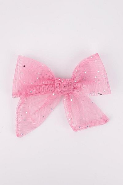 Le Mabelle Pink Glitter Tulle Bow Girl Child Clip Buckle