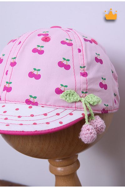 Kitti 0-18 Months 44cm Baby Girl Summer Cherry Pattern Expandable Hat Cap Pink Y90007