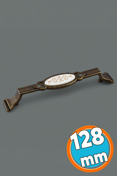 NZB Antik Sarı Metal Kulp (128 mm - 12.8 cm) Mobilya Mutfak Çekmece Dolap Kulpu Kulbu Eskitme Kulpları