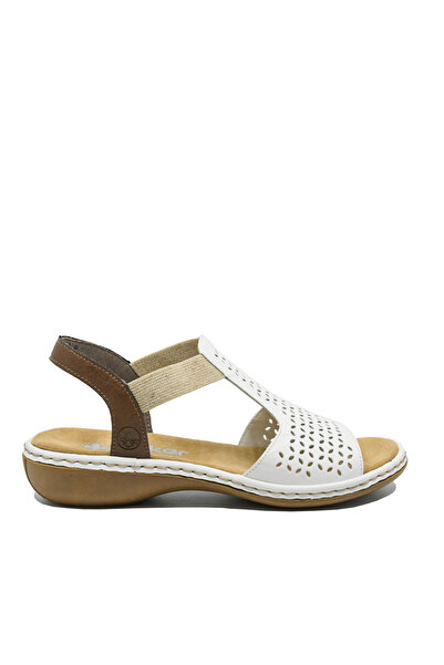 Rieker Rieker women's low sandals, white perforated genuine leather
