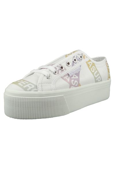 Superga Damen Low Sneaker Lettering Tape Jellysole Low Top S41161w Weiß A0z White Violet Green Textil