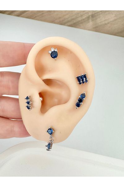 My Bellas Jewels Surgical Steel Sapphire Colored Zircon Cubic Zirconia Piercing Earrings, Helix, Tragus, Flat, Lobe Matched (1 Piece)