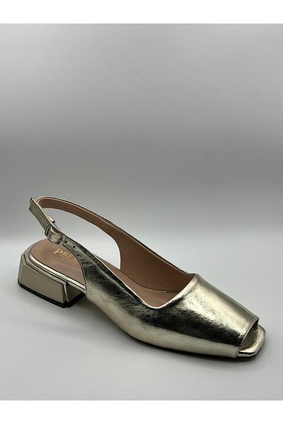 NEWGÜLTEKİN Genuine Leather Gold Open Back Toe Stylish Casual Sandals