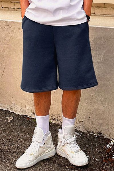 Tarz Cool Ανδρικό μονόχρωμο καλοκαιρινό μπλε Navy Basic Casual Loose σορτς