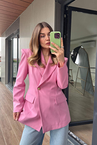 Sue Store Pembe Belden Oturtmalı Premium Blazer Ceket