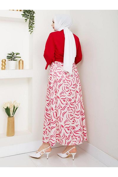 moda periy Women's Summer Seasonal Style Side Tie Tunic Patterned Skirt Suit Hijab Combination