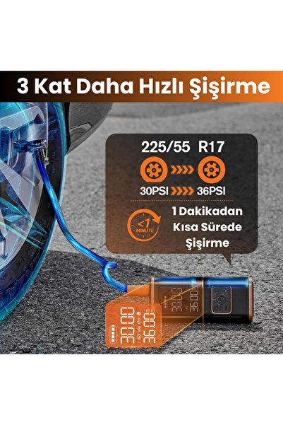 Enshall Hava Kompresörü 5400 mAh 4IN1 Şarjlı+Araç Çakmaklık Taşınabilir Araç Lastik Top Şişirme Pompası Oto