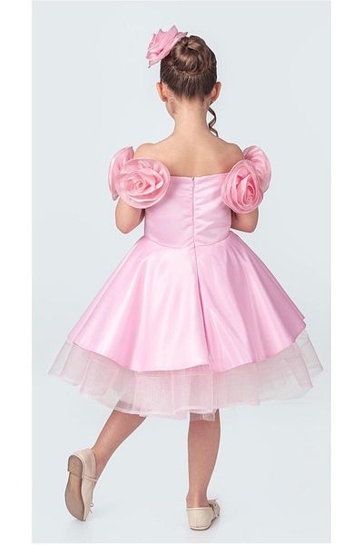 Mnk Baby&Kids Βραδινό φόρεμα για κορίτσια Fanari Crepe Satin Green Backed M00735 ΡΟΖ