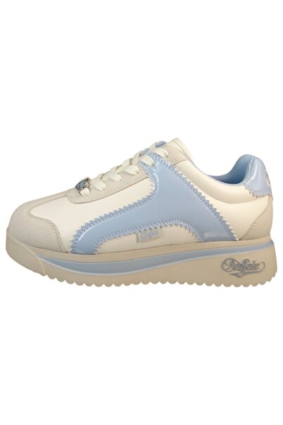 Buffalo Damen Low Sneaker Malibu Low Top 1636452 Weiß Cream Blue White Kunstleder