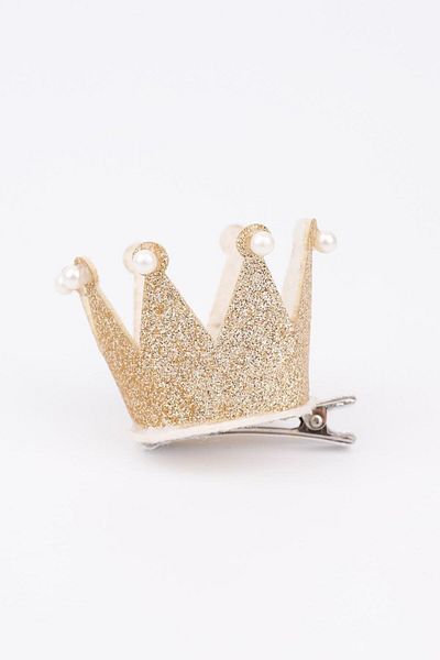 Le Mabelle Cataramă Queen Clip cu perle aurii pentru fete
