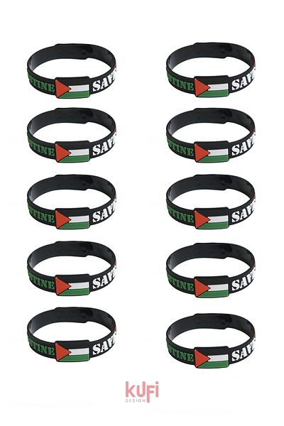 Kufi Design Palestine Flag Silicone Wristbands Free Palestine Lettering Embossed Pvc Wristband 10Pcs