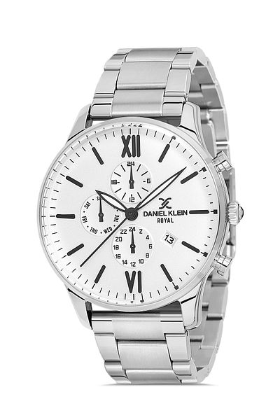 Daniel Klein Men's Wristwatch with Calendar Steel Band Steel Case Silver-White Color Bracelet with Gift