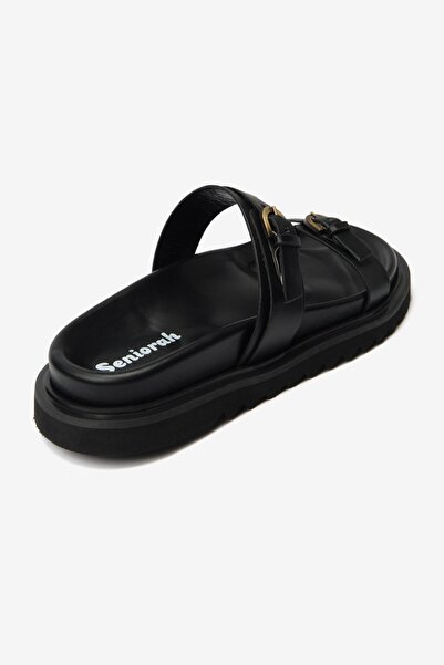 Seniorah Чорні тонкі жіночі капці з подвійною стрічкою