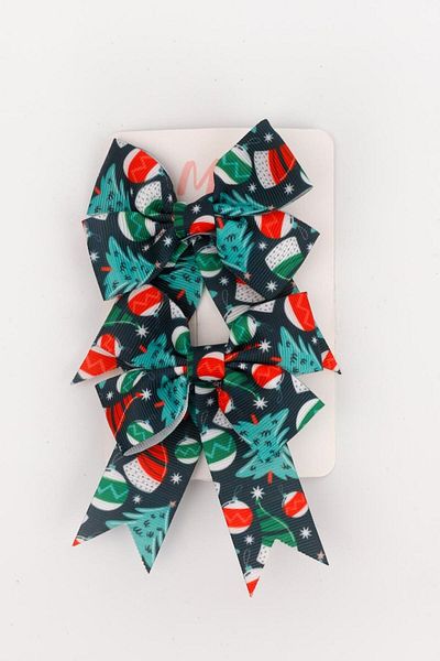 Le Mabelle Navy Blue Pine Tree Patterned 2-Piece Girls' Bow Clip Buckle