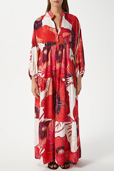 Ritnice Modest Women's Catina Red Floral 100% Viscose Maxi Length Summer Dress