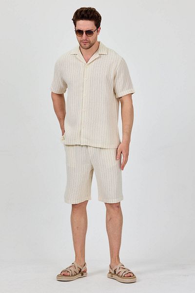 Cosplay Men's Mint Shirt Shorts Men's Two-Piece Suit Thin Linen Look