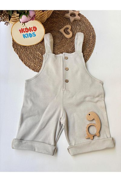 ikokokids Beige-buttoned-shorts-jumpsuit