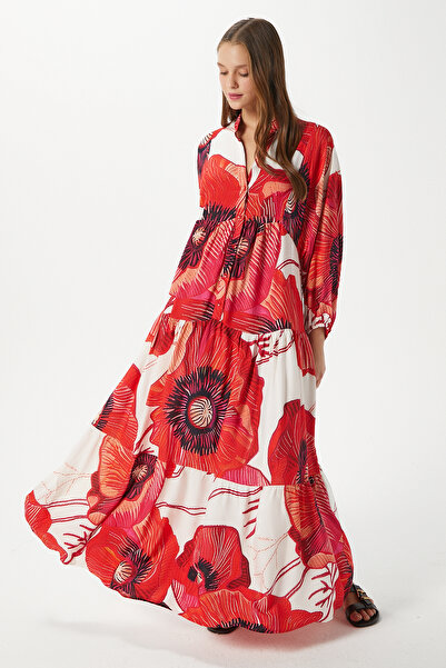 Ritnice Modest Women's Catina Red Floral 100% Viscose Maxi Length Summer Dress