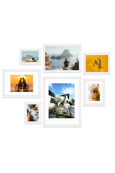 DELPI Set of 7 Photo Frames, MDF, Versatile Design, Wall Mounted or Freestanding, White