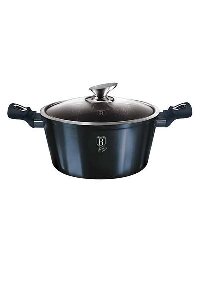 Berlinger Haus Glass Saucepan With Lid 30 Cm 8l Blue Marbled Coating