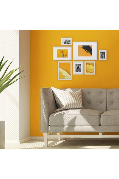 DELPI Set of 7 Photo Frames, MDF, Versatile Design, Wall Mounted or Freestanding, White