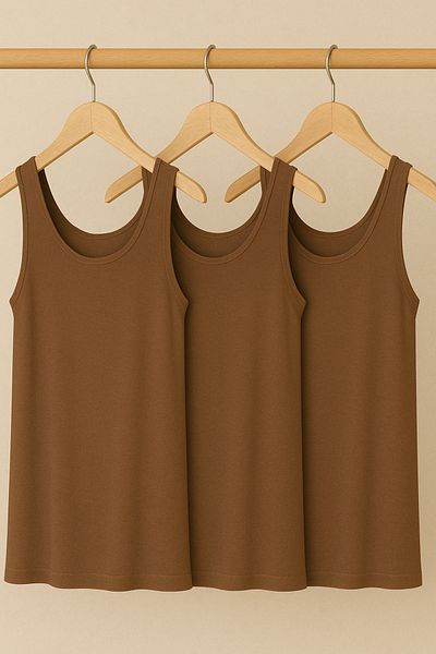 EFFE 3 Pieces A-Line Plus Size Cotton Thick Strap Tank Top T-Shirt