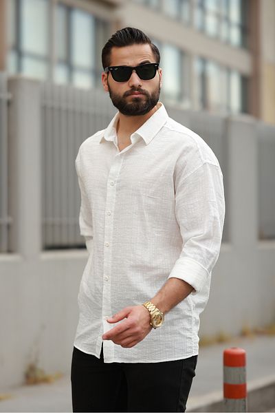BASEL.CO Men's Premium Oversized Basic Linen Mixed Old Money Casual Shirt