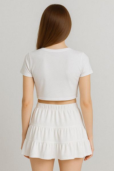 Bigowl Fusta mini pantaloni scurți albi evazați de vară cu volane