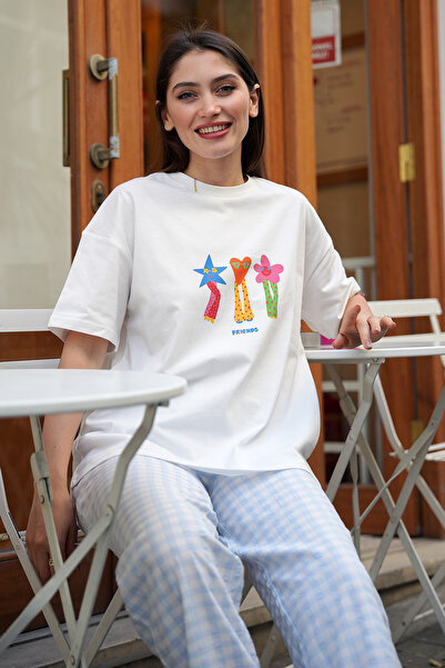 Molly Nelly Γυναικείο μπλουζάκι με ψηφιακή εκτύπωση Oversize λευκό βαμβακερό ...