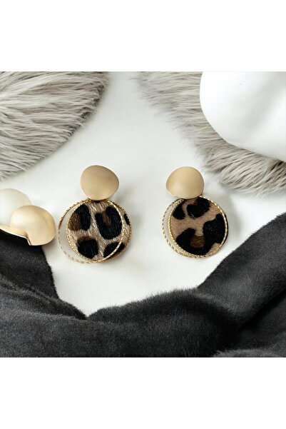 marsel aksesuar LEOPAR DOKULU MODEL GOLD HALKA KÜPE