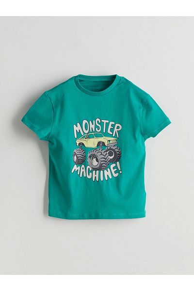 LC Waikiki Lcw Kids Green Printed Boys T-Shirts and Shorts 2-Piece