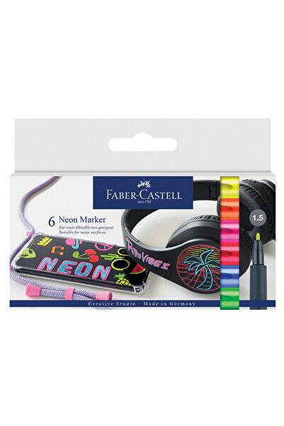 Faber Castell Neon Markör 6'lı Set,Canlı Renkler, 1.5 mm Uç, Yüksek Kalite