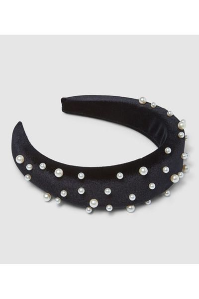 Özlem Black Velvet Pearl Crown with Light Bomb