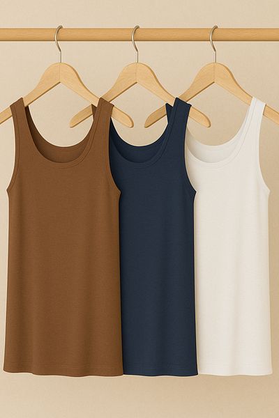 EFFE 3 Pieces A-Line Plus Size Cotton Thick Strap Tank Top T-Shirt