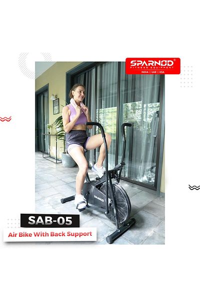 Sparnod Fitness Sab-05 Upright Air Bike Exercise Cycle - Height Adjustable Seat With Back Rest