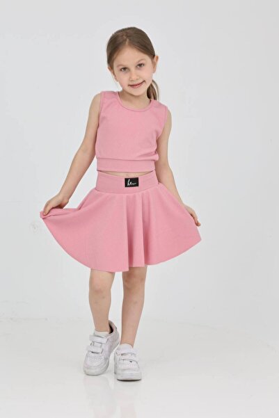 KİDSPİTİRCİK SET FETE SOMON ASKILI CROP BADI, SET FUSTA SCURTĂ