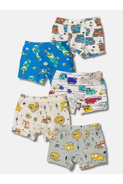 MADALİNA Boy's 95% Cotton Boxer 5 τεμαχίων με σχέδιο λιονταριού
