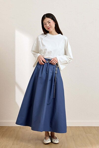 Ceylan Otantik Indigo Linen Single Button Skirt